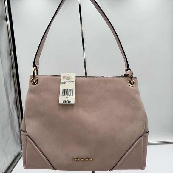 Michael Kors Handbags - Michael Kors Nicole Blush Suede and Leather Rose Gold Hardware NWT Shoulder Bag